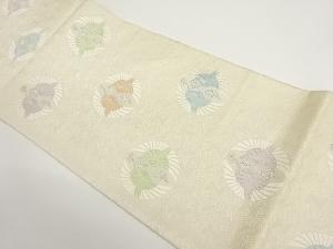 丸文に向かい鶴模様織出し袋帯